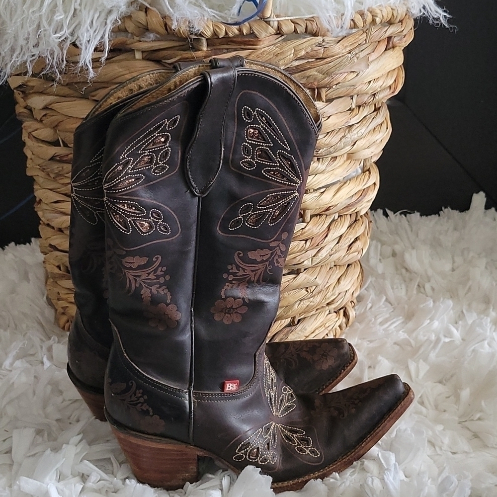 Big bull cowgirl Western Boots brown butterfly design leather boots rodeo